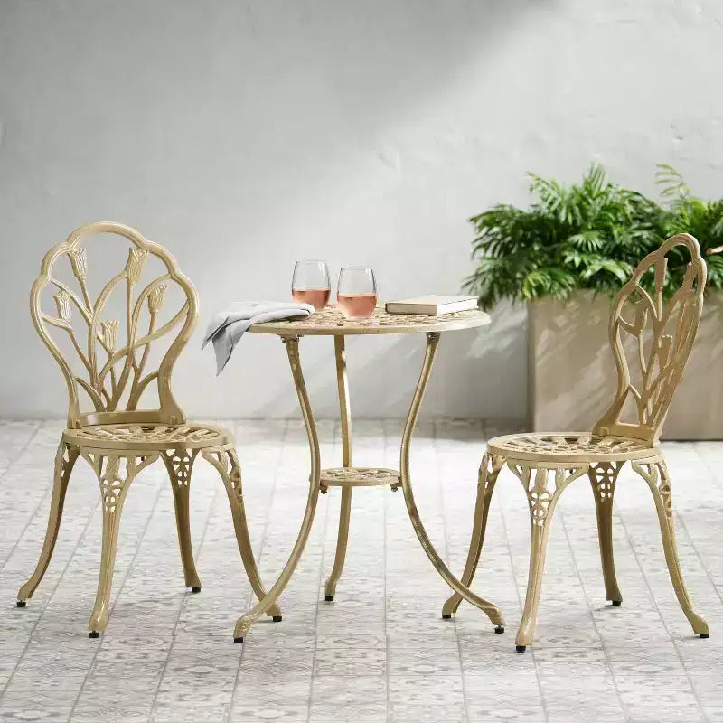 Christopher Knight Home Nassau Outdoor Vintage Style Cast Aluminum Bistro Set with Tulips