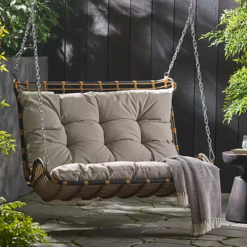 Christopher Knight Home Arruda Outdoor Wicker Porch Swing with Cushions