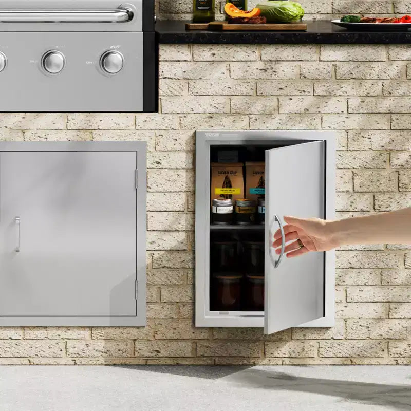 VEVOR BBQ Access Door, 17W x 24H Inch Single Outdoor Kitchen Door, Stainless Steel Flush Mount Door, Wall Vertical Door with Handle