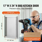 VEVOR BBQ Access Door, 17W x 24H Inch Single Outdoor Kitchen Door, Stainless Steel Flush Mount Door, Wall Vertical Door with Handle