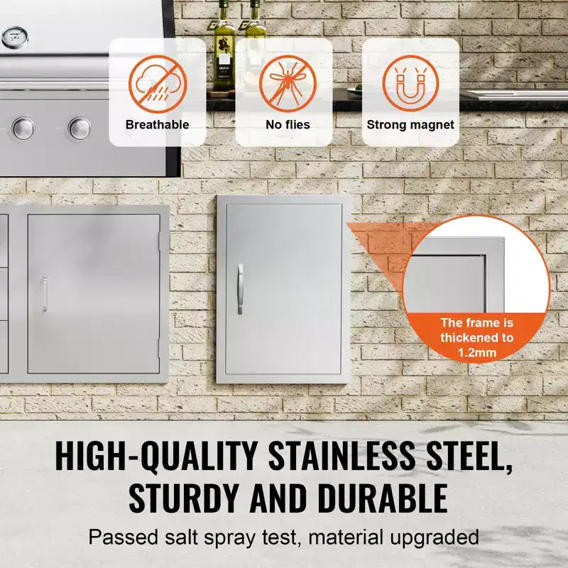 VEVOR BBQ Access Door, 17W x 24H Inch Single Outdoor Kitchen Door, Stainless Steel Flush Mount Door, Wall Vertical Door with Handle
