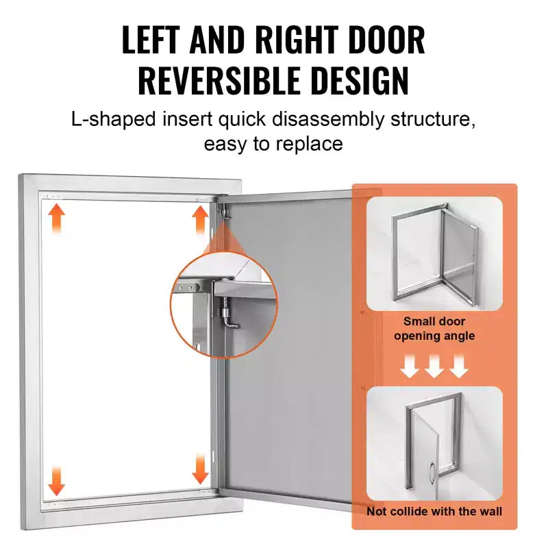 VEVOR BBQ Access Door, 17W x 24H Inch Single Outdoor Kitchen Door, Stainless Steel Flush Mount Door, Wall Vertical Door with Handle