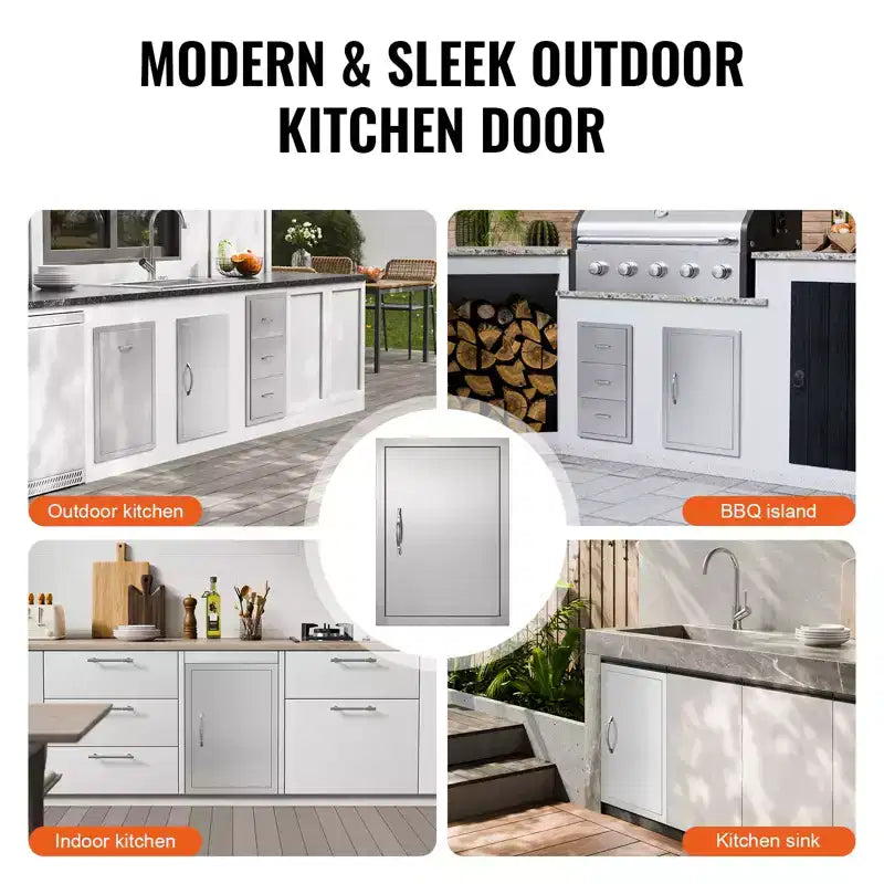 VEVOR BBQ Access Door, 17W x 24H Inch Single Outdoor Kitchen Door, Stainless Steel Flush Mount Door, Wall Vertical Door with Handle