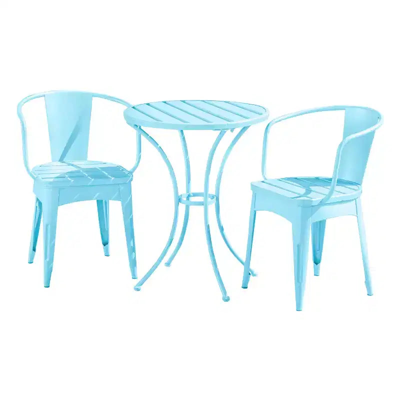 Christopher Knight Home Timotha 3 Piece Outdoor Modern Metal Round Patio Bistro Set with Open Slat Design