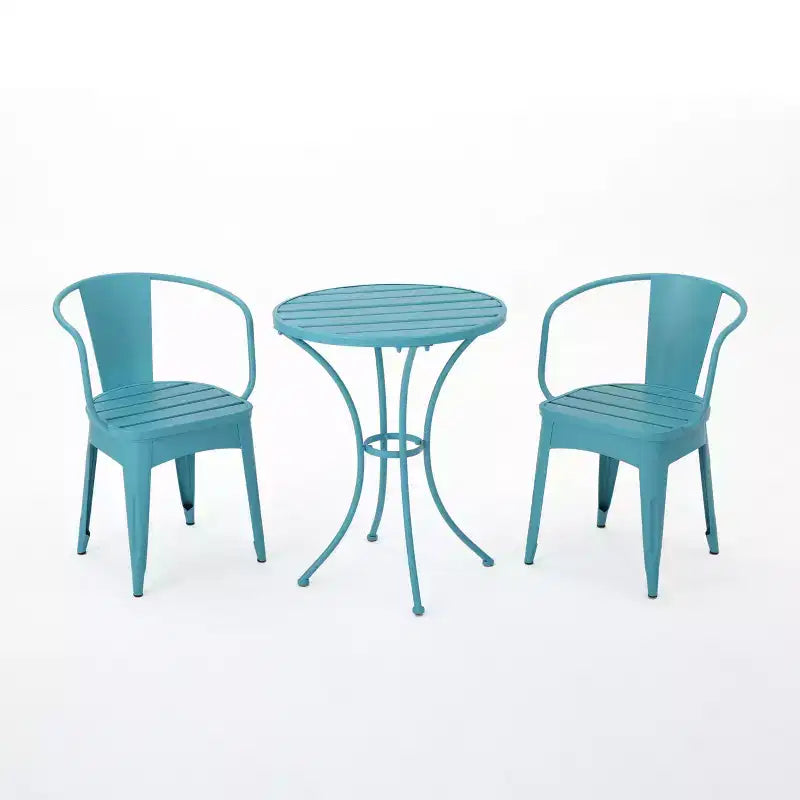 Christopher Knight Home Timotha 3 Piece Outdoor Modern Metal Round Patio Bistro Set with Open Slat Design
