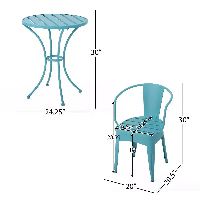 Christopher Knight Home Timotha 3 Piece Outdoor Modern Metal Round Patio Bistro Set with Open Slat Design