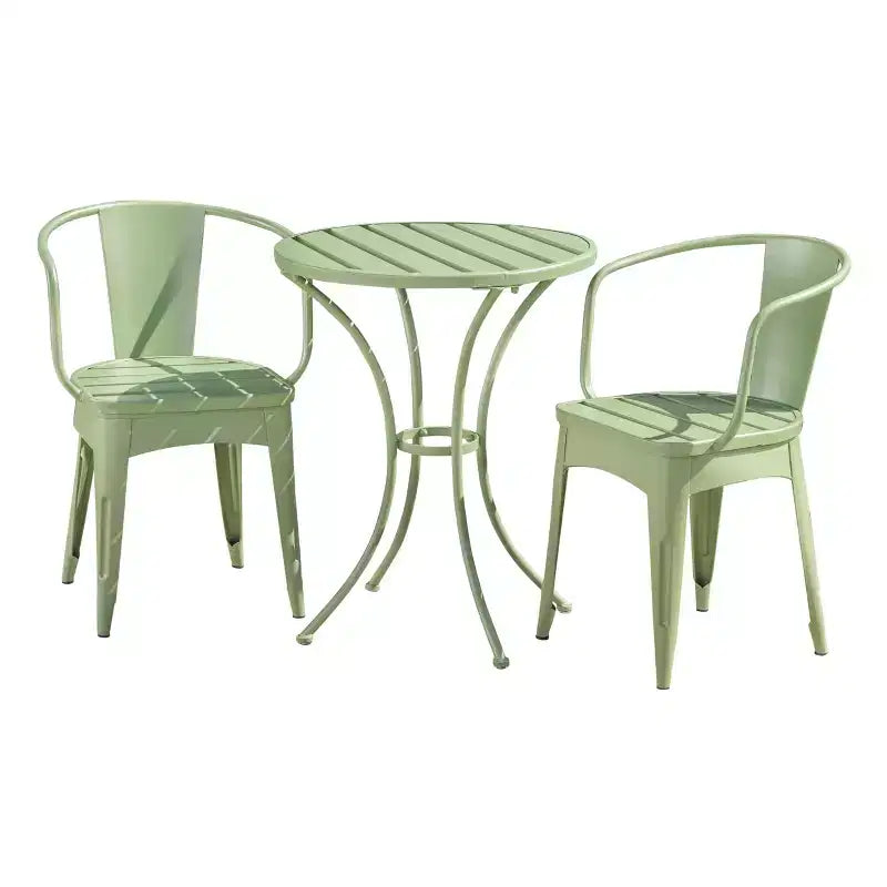 Christopher Knight Home Timotha 3 Piece Outdoor Modern Metal Round Patio Bistro Set with Open Slat Design