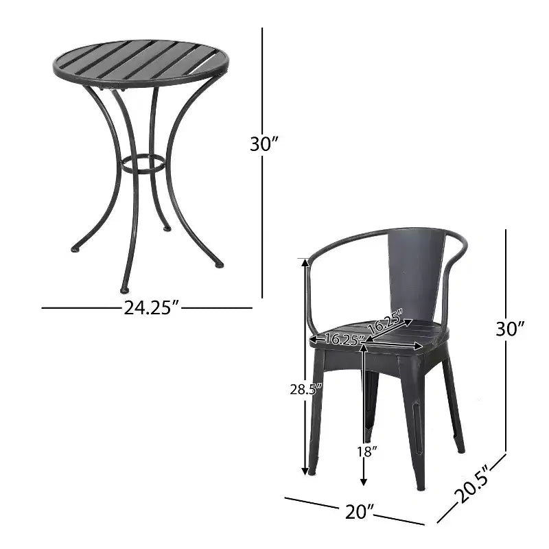 Christopher Knight Home Timotha 3 Piece Outdoor Modern Metal Round Patio Bistro Set with Open Slat Design
