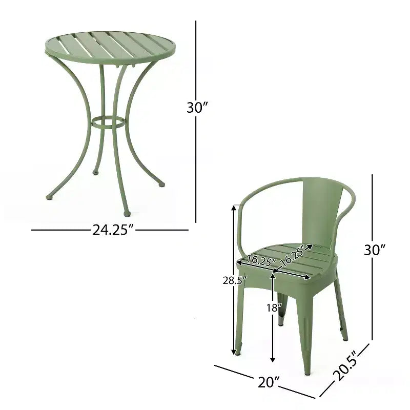 Christopher Knight Home Timotha 3 Piece Outdoor Modern Metal Round Patio Bistro Set with Open Slat Design