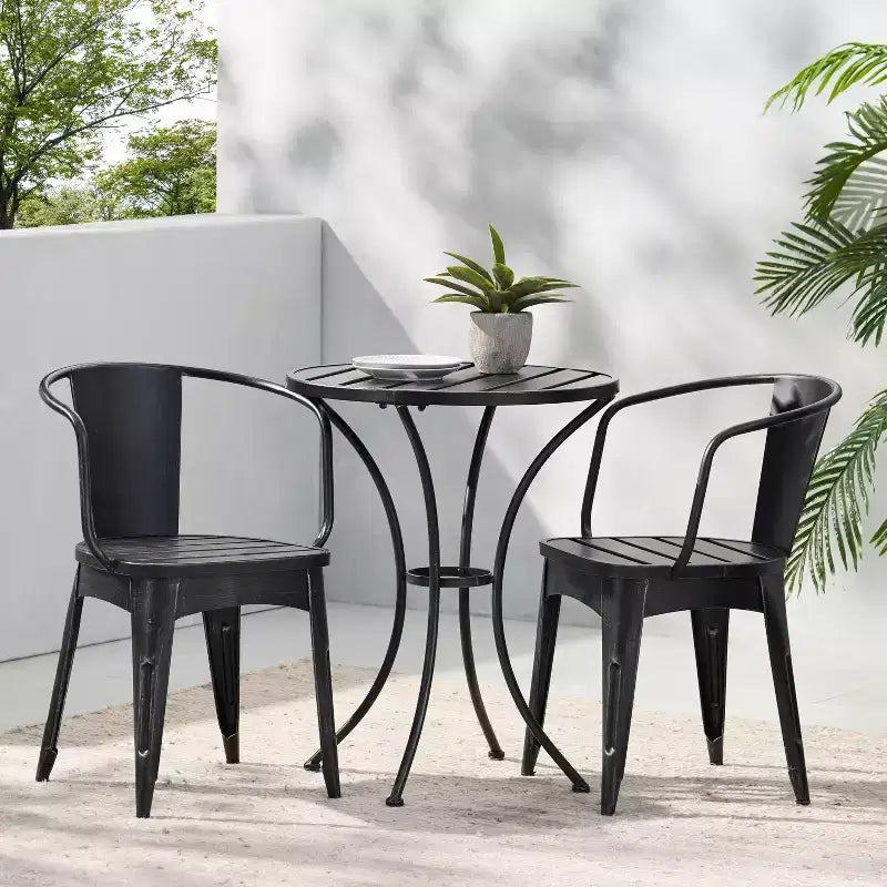 Christopher Knight Home Timotha 3 Piece Outdoor Modern Metal Round Patio Bistro Set with Open Slat Design