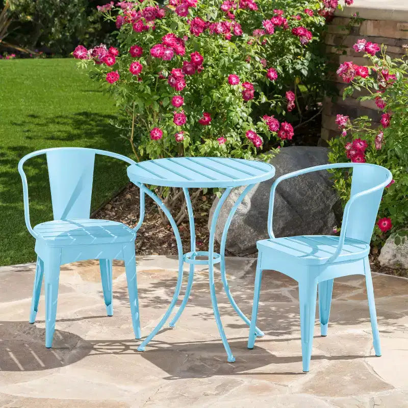 Christopher Knight Home Timotha 3 Piece Outdoor Modern Metal Round Patio Bistro Set with Open Slat Design