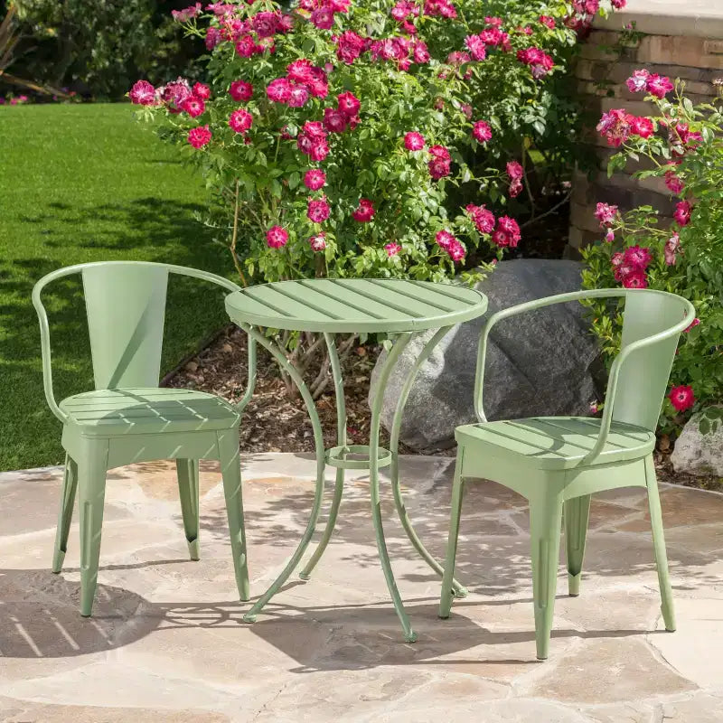 Christopher Knight Home Timotha 3 Piece Outdoor Modern Metal Round Patio Bistro Set with Open Slat Design