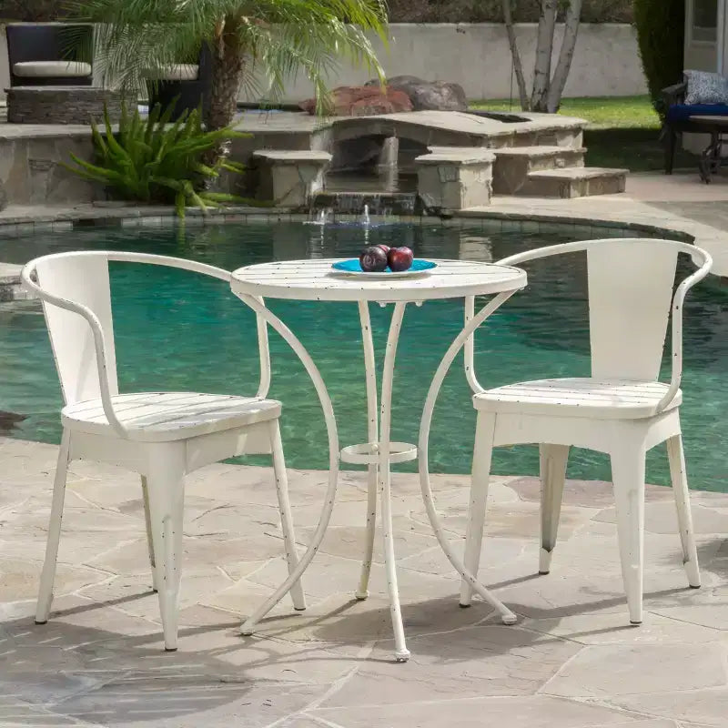 Christopher Knight Home Timotha 3 Piece Outdoor Modern Metal Round Patio Bistro Set with Open Slat Design