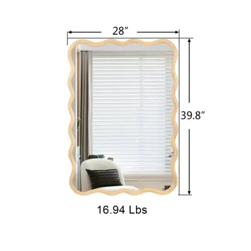 40 x 28Solid Wood Wavy Rectangle Mirror-Natural-Wood for Bathroom, Bedroom, Living Room, Dining Room, Cloakroom, Entryway