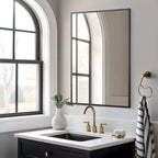 Double-Sided Mounted Rectangular Hanging Mirror with Thin Edge, Right Angle, Black Aluminum Alloy
