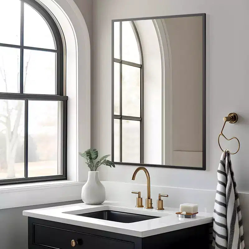 Double-Sided Mounted Rectangular Hanging Mirror with Thin Edge, Right Angle, Black Aluminum Alloy
