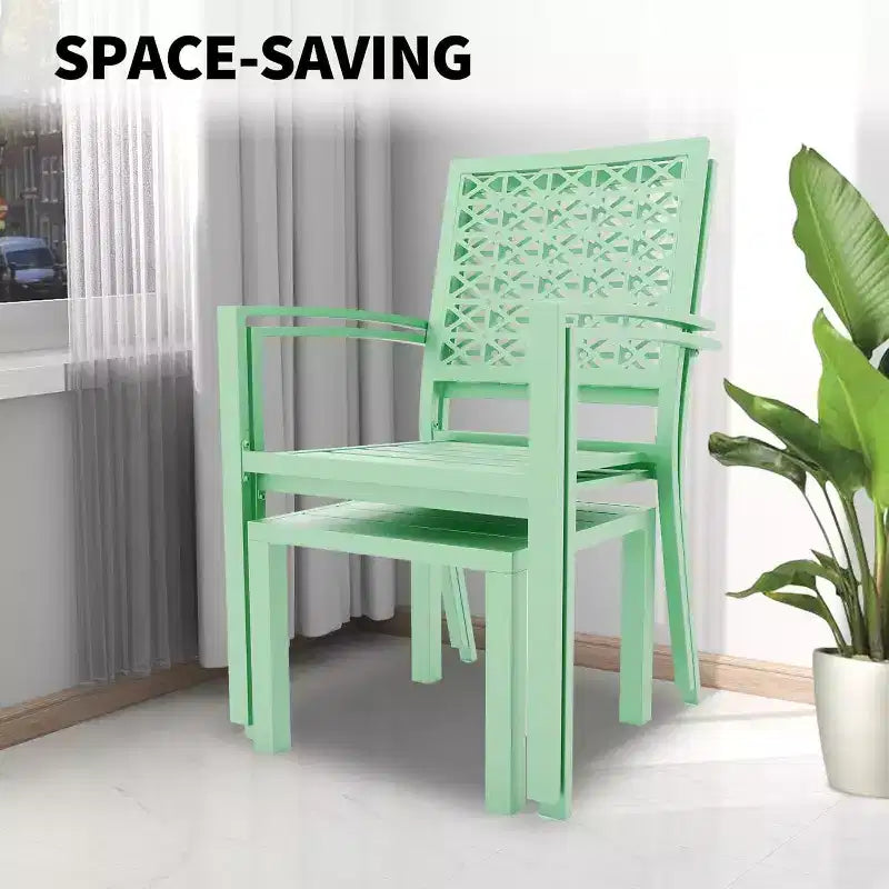 Acekool 3-Piece Outdoor Bistro Set with Stackable Metal Chairs and Square Table, Compact Patio Furniture for Backyard, Deck, Balcony