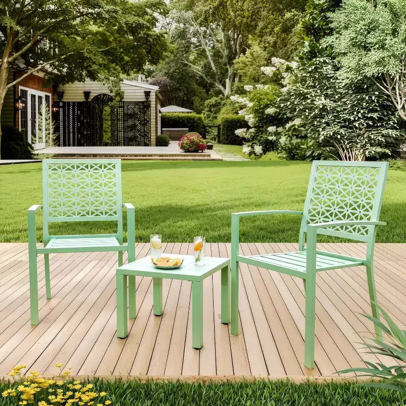 Acekool 3-Piece Outdoor Bistro Set with Stackable Metal Chairs and Square Table, Compact Patio Furniture for Backyard, Deck, Balcony
