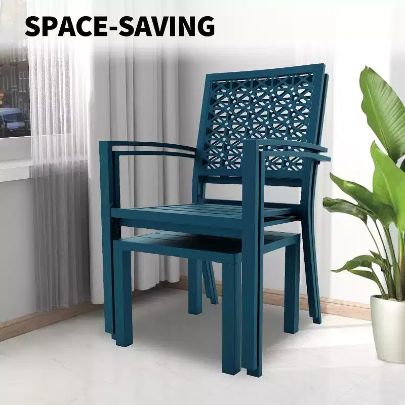 Acekool 3-Piece Outdoor Bistro Set with Stackable Metal Chairs and Square Table, Compact Patio Furniture for Backyard, Deck, Balcony