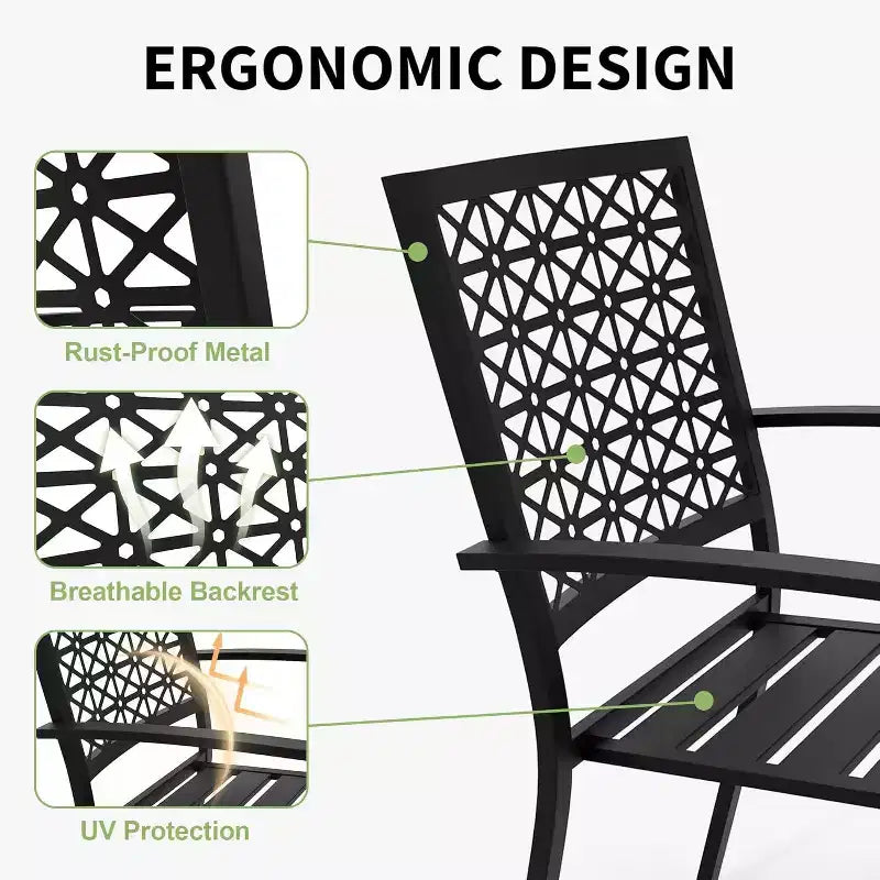 Acekool 3-Piece Outdoor Bistro Set with Stackable Metal Chairs and Square Table, Compact Patio Furniture for Backyard, Deck, Balcony