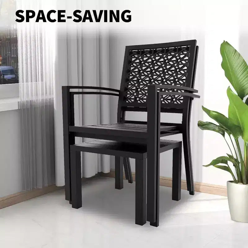 Acekool 3-Piece Outdoor Bistro Set with Stackable Metal Chairs and Square Table, Compact Patio Furniture for Backyard, Deck, Balcony