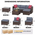 Acekool Outdoor Patio Furniture Set  All-Weather Wicker Sectional Sofa with Glass Coffee Table and Soft Removable Cushions