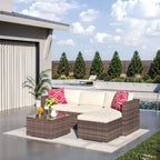 Acekool Outdoor Patio Furniture Set  All-Weather Wicker Sectional Sofa with Glass Coffee Table and Soft Removable Cushions