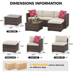 Acekool Outdoor Patio Furniture Set  All-Weather Wicker Sectional Sofa with Glass Coffee Table and Soft Removable Cushions