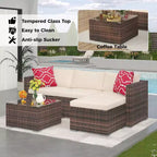 Acekool Outdoor Patio Furniture Set  All-Weather Wicker Sectional Sofa with Glass Coffee Table and Soft Removable Cushions