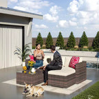 Acekool Outdoor Patio Furniture Set  All-Weather Wicker Sectional Sofa with Glass Coffee Table and Soft Removable Cushions