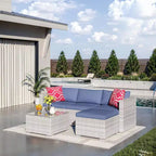 Acekool Outdoor Patio Furniture Set  All-Weather Wicker Sectional Sofa with Glass Coffee Table and Soft Removable Cushions