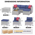 Acekool Outdoor Patio Furniture Set  All-Weather Wicker Sectional Sofa with Glass Coffee Table and Soft Removable Cushions