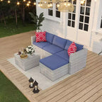 Acekool Outdoor Patio Furniture Set  All-Weather Wicker Sectional Sofa with Glass Coffee Table and Soft Removable Cushions