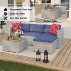 Acekool Outdoor Patio Furniture Set  All-Weather Wicker Sectional Sofa with Glass Coffee Table and Soft Removable Cushions