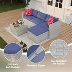 Acekool Outdoor Patio Furniture Set  All-Weather Wicker Sectional Sofa with Glass Coffee Table and Soft Removable Cushions