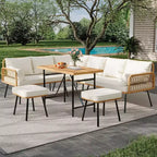 Acekool Outdoor Patio Furniture Set  All-Weather Wicker Sectional Sofa with Glass Coffee Table and Soft Removable Cushions
