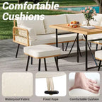 Acekool Outdoor Patio Furniture Set  All-Weather Wicker Sectional Sofa with Glass Coffee Table and Soft Removable Cushions