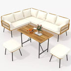 Acekool Outdoor Patio Furniture Set  All-Weather Wicker Sectional Sofa with Glass Coffee Table and Soft Removable Cushions