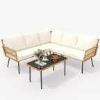 Acekool Outdoor Patio Furniture Set  All-Weather Wicker Sectional Sofa with Glass Coffee Table and Soft Removable Cushions