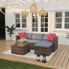 Acekool Outdoor Patio Furniture Set  All-Weather Wicker Sectional Sofa with Glass Coffee Table and Soft Removable Cushions