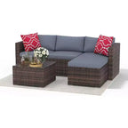 Acekool Outdoor Patio Furniture Set  All-Weather Wicker Sectional Sofa with Glass Coffee Table and Soft Removable Cushions