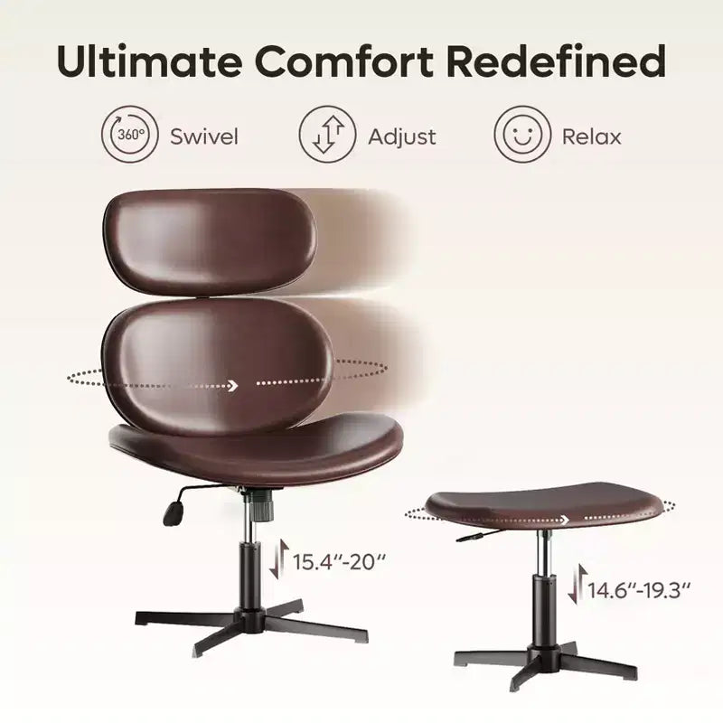 Bestier Swivel Office Chair With Ottoman, Reclining Desk Chair with Adjustable High Back & Headrest, PU Gaming Chair Ergonomic Computer Chair
