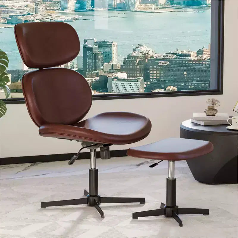 Bestier Swivel Office Chair With Ottoman, Reclining Desk Chair with Adjustable High Back & Headrest, PU Gaming Chair Ergonomic Computer Chair