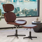 Bestier Swivel Office Chair With Ottoman, Reclining Desk Chair with Adjustable High Back & Headrest, PU Gaming Chair Ergonomic Computer Chair