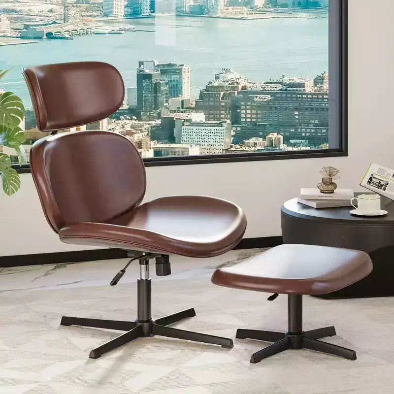 Bestier Swivel Office Chair With Ottoman, Reclining Desk Chair with Adjustable High Back & Headrest, PU Gaming Chair Ergonomic Computer Chair