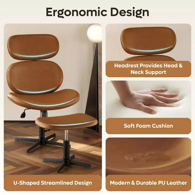 Bestier Swivel Office Chair With Ottoman, Reclining Desk Chair with Adjustable High Back & Headrest, PU Gaming Chair Ergonomic Computer Chair