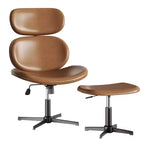 Bestier Swivel Office Chair With Ottoman, Reclining Desk Chair with Adjustable High Back & Headrest, PU Gaming Chair Ergonomic Computer Chair