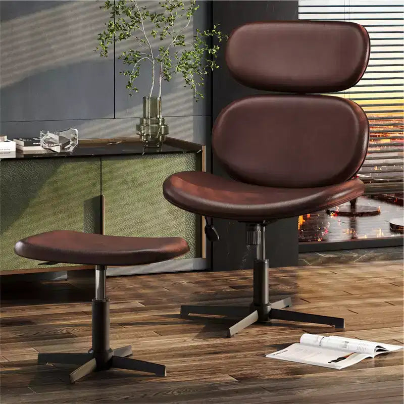 Bestier Swivel Office Chair With Ottoman, Reclining Desk Chair with Adjustable High Back & Headrest, PU Gaming Chair Ergonomic Computer Chair