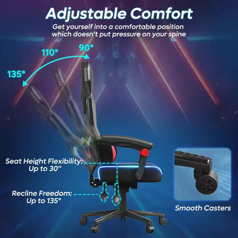 Bestier Breathable Fabric Gaming Chair with RGB LED Lighting and Adjustable Armrests