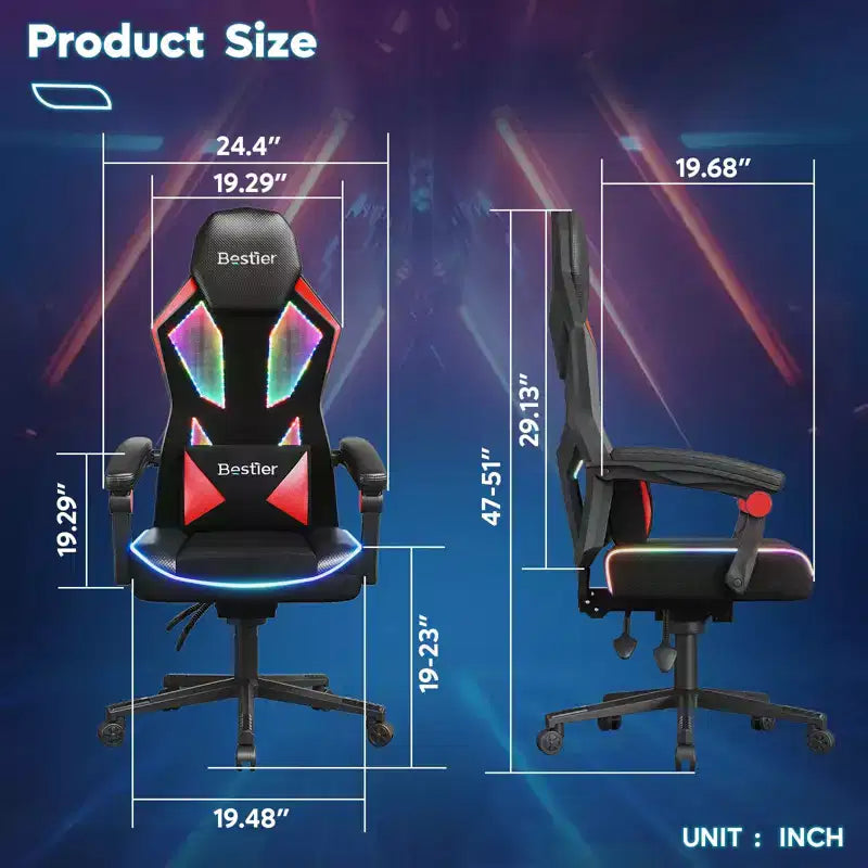 Bestier Breathable Fabric Gaming Chair with RGB LED Lighting and Adjustable Armrests